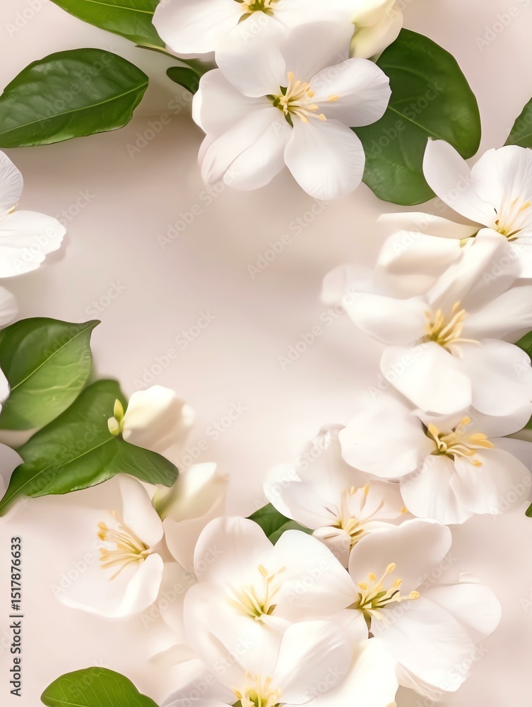 Seamless Pattern Delicate white flowers with green leaves displayed. Seamless Pattern Delicate white flowers with green leaves displayed.