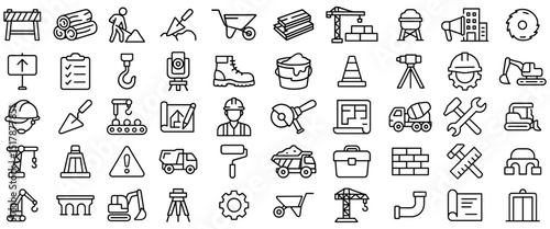 Collection of outline icons representing different construction elements with a clean design for builders