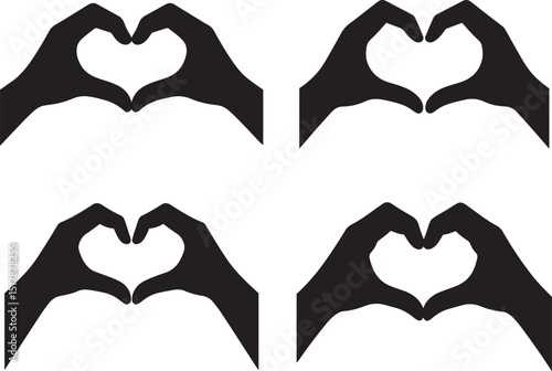 Hands making heart shape in flat black silhouette vector design set illustration bundle
