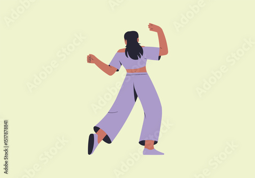 Woman Dancing from Behind Vector — Dynamic Flat Vector Illustration