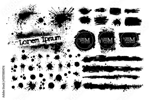 Black brush stroke set isolated on background. Paint brush stroke for ink paint, grunge design element, dirt banner, watercolor design, dirty texture. Trendy brush stroke. hand drawn. Not AI, Vector.