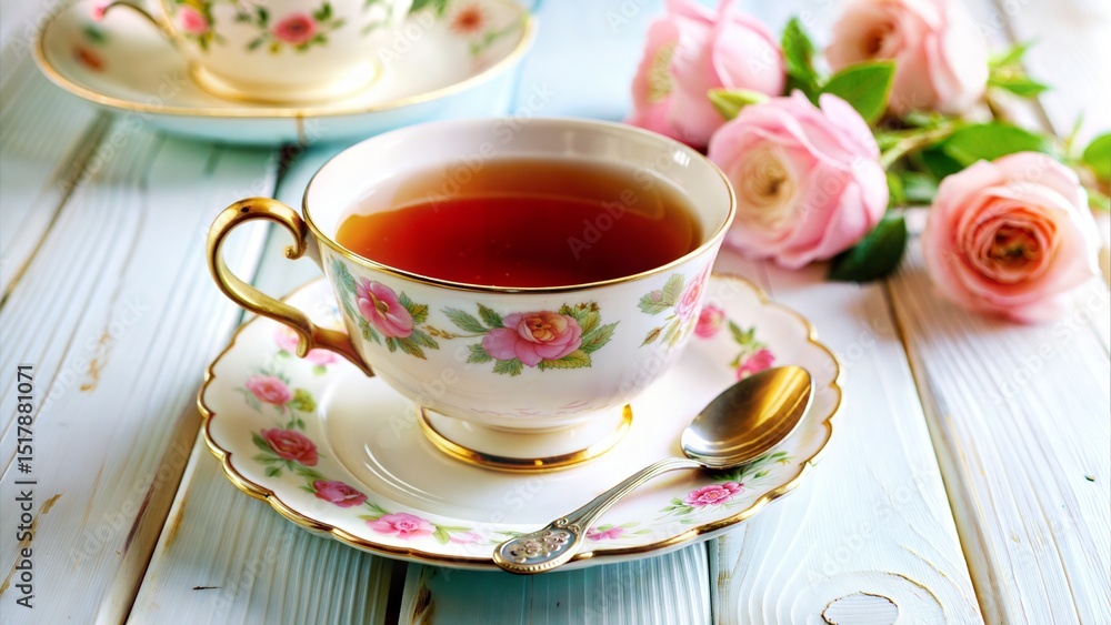 a cup of rose tea British tea white ceramic a cup of rose tea British tea white ceramic
