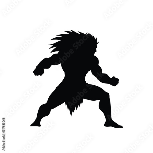 Powerful caveman silhouette warrior strongman