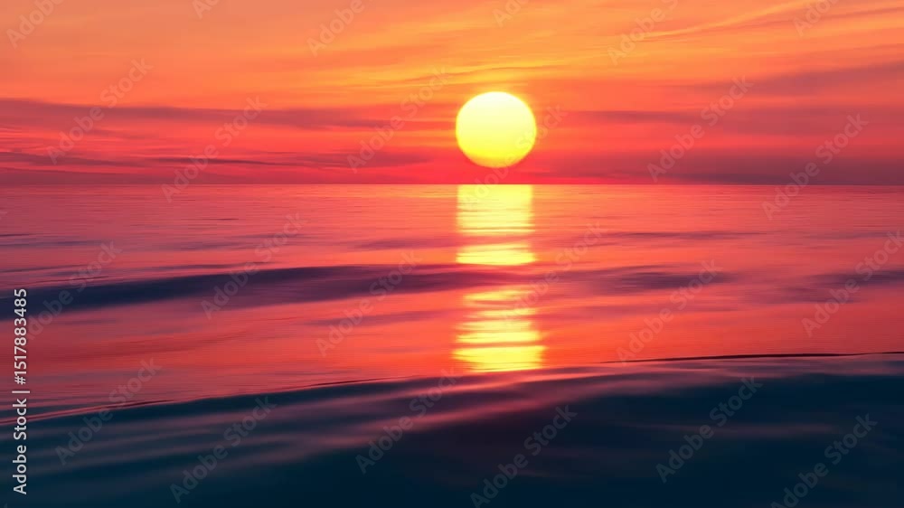 Fiery Sunset over Calm Ocean Waters Fiery Sunset over Calm Ocean Waters