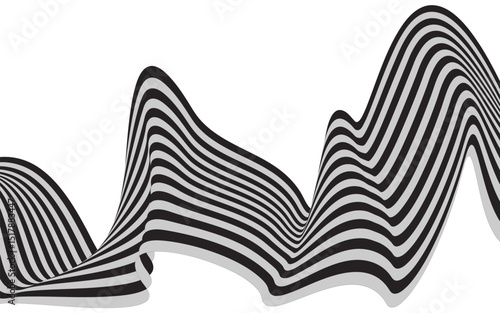 Hypnotic 3D Line Wave Black & White Optical Illusion Art with Dynamic Depth – Anamorphic Vector for Luxe Branding, App UI & Wall Art