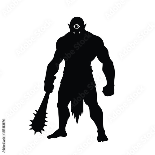 Obraz na plátně Cyclops ogre silhouette holding spiked club