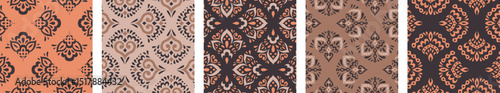 Collection of Moroccan style seamless pattern. Creative mediterranean interior design. Ethnic ornament swatch set. Azulejos tiles vector illustration. Modern Spanish talavera.