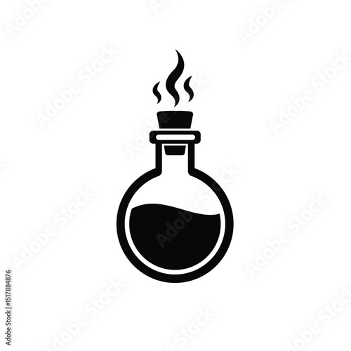 Steaming potion bottle, magical brew, witchcraft icon