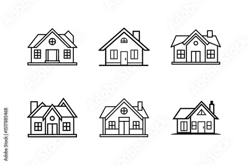 suburban house icon line art vector illustration