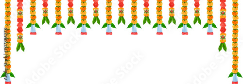 Flower garland decoration toran for Happy Diwali, Dussehra Wedding Invitation Indian Holiday festival background template for banner
