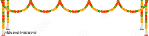 Flower garland decoration toran for Happy Diwali, Dussehra Wedding Invitation Indian Holiday festival background template for banner