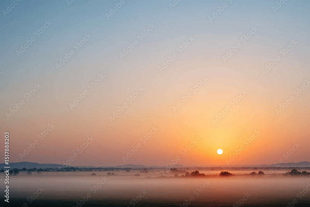 Fototapeta premium breathtaking sunrise over scenic hill enveloped in soft fog