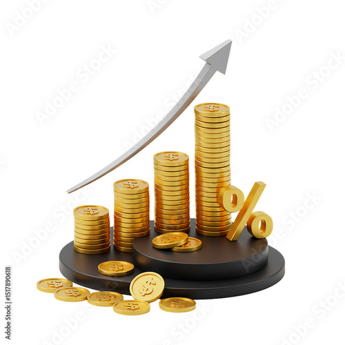 PNG growth money isolated on transparent 3d podium background with wealth financial business success finance graph stock profit investment chart.