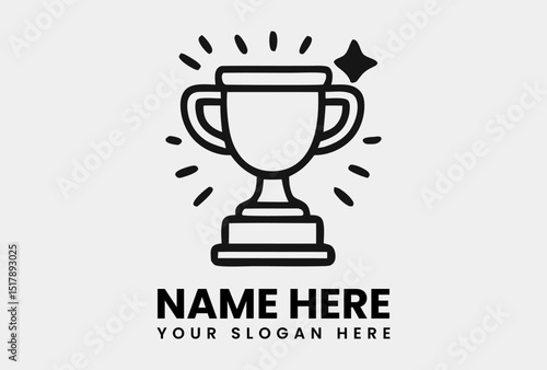 Shining outline illustration of a classic trophy cup with sparkling accents, signifying a great achievement or award. Success concept