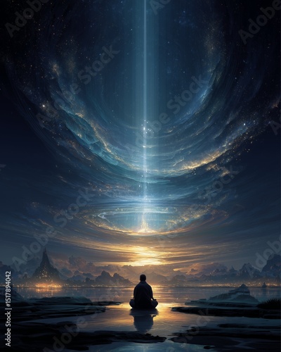 Astral Projection Aesthetic, Glowing Spirit Floating Through Galaxy in Astral Projection Aesthetic, A glowing spirit leaving the physical body and floating through the galaxy