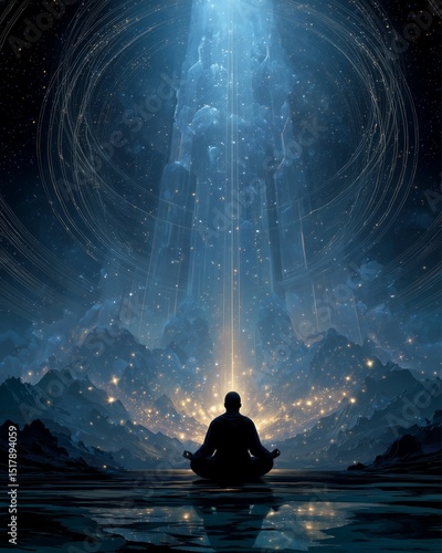 Astral Projection Aesthetic, Glowing Spirit Floating Through Galaxy in Astral Projection Aesthetic, A glowing spirit leaving the physical body and floating through the galaxy