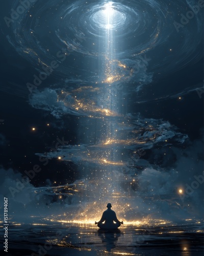 Astral Projection Aesthetic, Glowing Spirit Floating Through Galaxy in Astral Projection Aesthetic, A glowing spirit leaving the physical body and floating through the galaxy