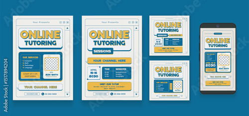 Online tutoring poster flyer, social media post templates, Pack