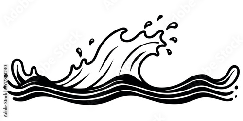 Splashing Water of Vector Line Art Illustration on White Background
