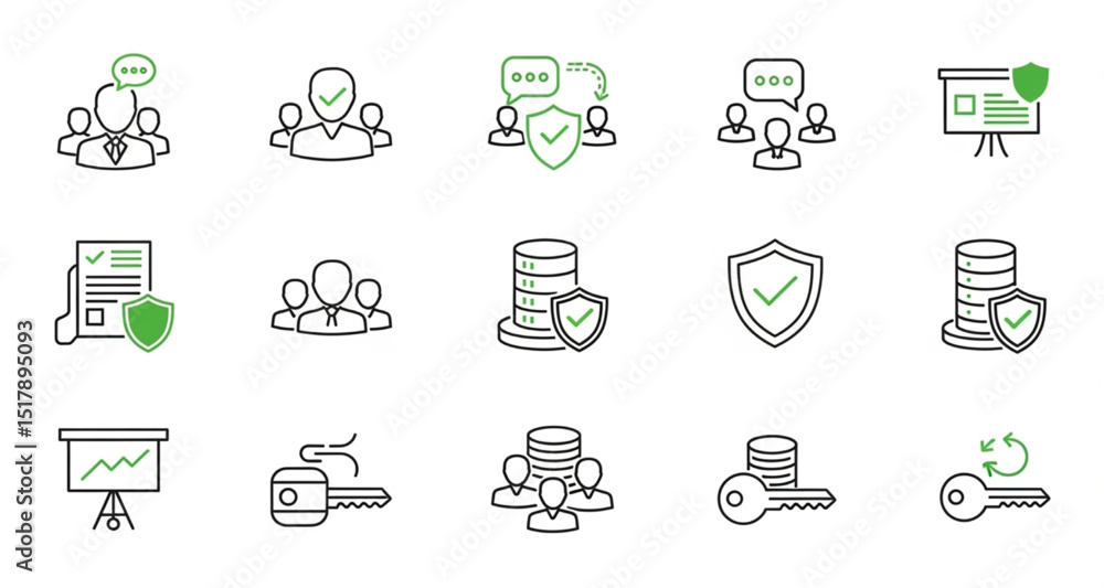 Business Data Protection Icon Set | Teamwork, Security, and Confidentiality Concepts for Finance and Technology Business Data Protection Icon Set | Teamwork, Security, and Confidentiality Concepts for Finance and Technology