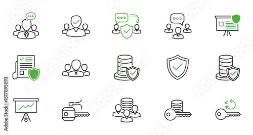 Business Data Protection Icon Set | Teamwork, Security, and Confidentiality Concepts for Finance and Technology