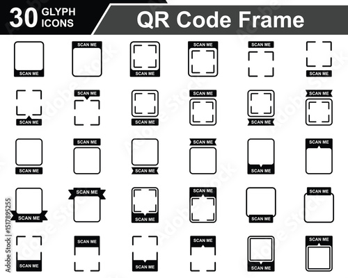 QR Code Frame Icon Set Collection. Containing QR Code Frame, Scan Me, Frame, QR. Simple Glyph Vector Illustration.