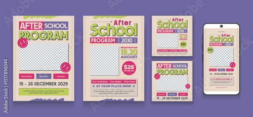 Minimalist After School Program Marketing Flyer, Social Media Post, Story Design Set