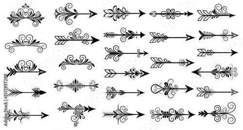 Ornate Arrow Design Elements Set | Decorative Arrow Vector Graphics for Invitation, Wedding Design and Ornamental Embellishments