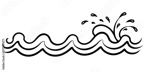 Splashing Water of Vector Line Art Illustration on White Background
