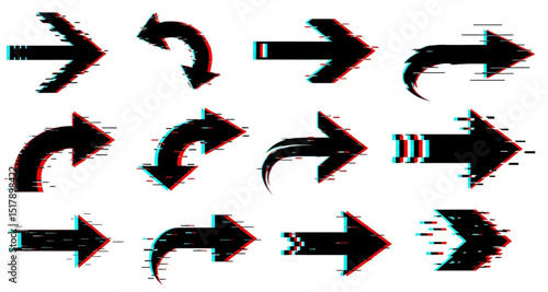 Glitch Arrows Set | Distorted Arrows with Glitch Effect for Web Design, UI Elements, and Technology-Themed Graphics