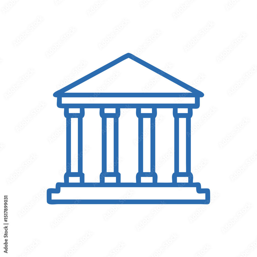 Obraz premium Outline of classical building with columns in minimalist design 