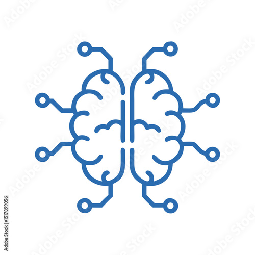 Brain illustration with circuit design in blue line art style  