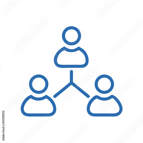 Simple line illustration of three people connected in a network  