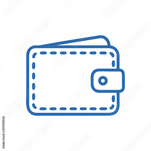Simple blue wallet illustration with stitched outline design  