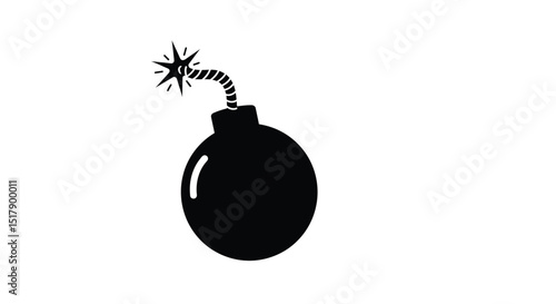 Cartoon Bomb with Lit Fuse in Black and White Illustration