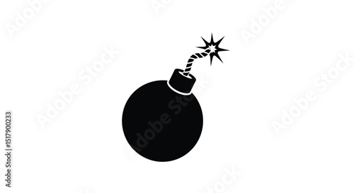 Classic Bomb Icon with Lit Fuse in Black and White Style
