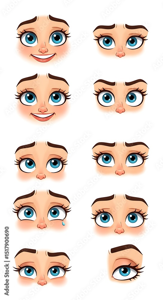 Cartoon Girl's Expressive Eyes: A Digital Emotion Chart Cartoon Girl's Expressive Eyes: A Digital Emotion Chart