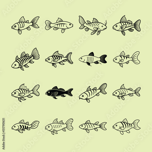Corydoras, aquarium fish line art illustration