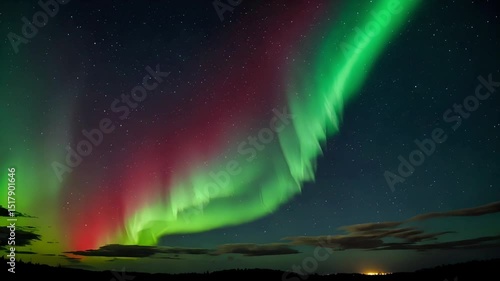 Wallpaper Mural A beautiful view of the aurora borealis with contrasting green and red colors in the dark night sky.
 Torontodigital.ca