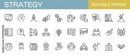 Strategy line icons set. Marketing, business, management and project. Editable stroke. Vector illustration