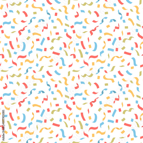 Confetti Seamless Pattern. Vector Illustration of Ribbons Endless Background. 