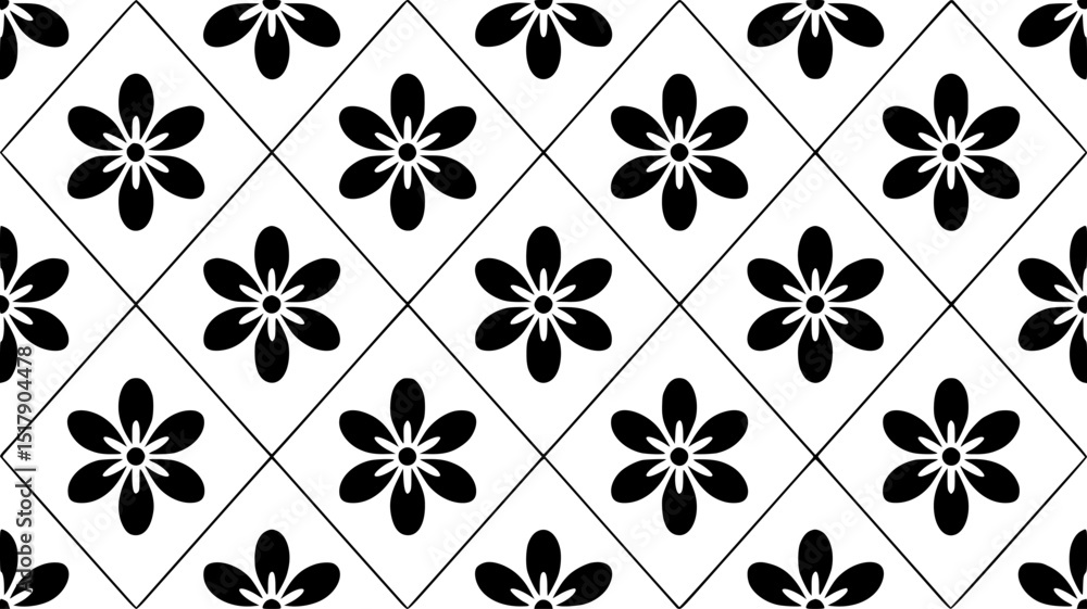 Fototapeta premium Seamless black and white floral pattern design for tiles or wallpaper.
