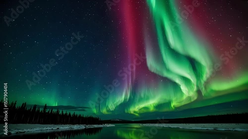 Wallpaper Mural The aurora borealis dances over a frozen river Torontodigital.ca