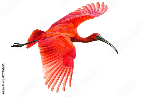 Striking Scarlet Ibis in Mid-Flight

