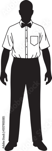 Boxing Referee Silhouette Illustration in Formal Attire, Black and White Sports Official Graphic