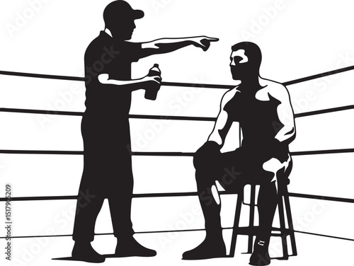 Boxing Coach Giving Ringside Advice to Fighter Graphic Illustration