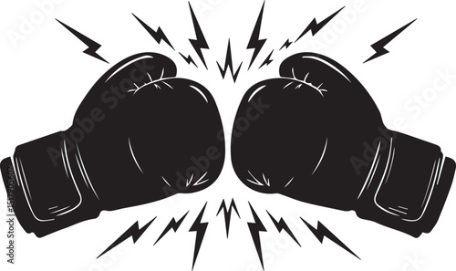 Boxing Gloves Clash Vector Illustration - Silhouette Clipart for Sports Graphics