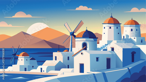 Santorini greece travel illustration landscape art design
