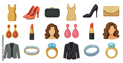 Fashion accessories and outfits for evening elegance and style design