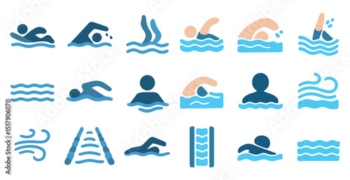 Swimming and water activity icons for graphic design and projects